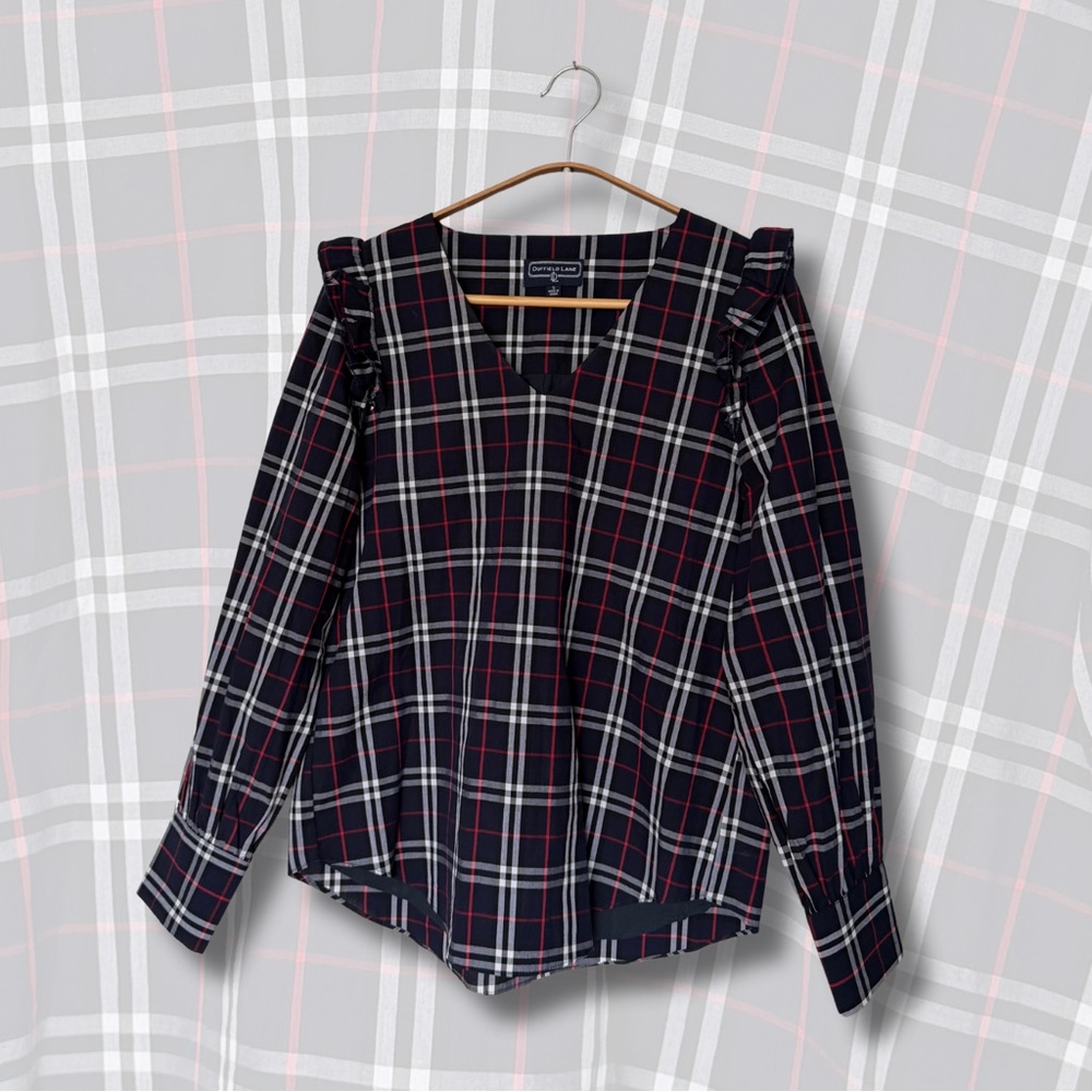 Duffield Lane Black and Red Checkered Blouse